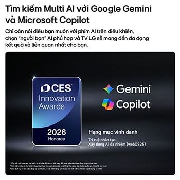The 2026 CES Innovation Awards Honoree badge in the Artificial Intelligence category recognizes Multi-AI search with Google Gemini and Microsoft Copilot.